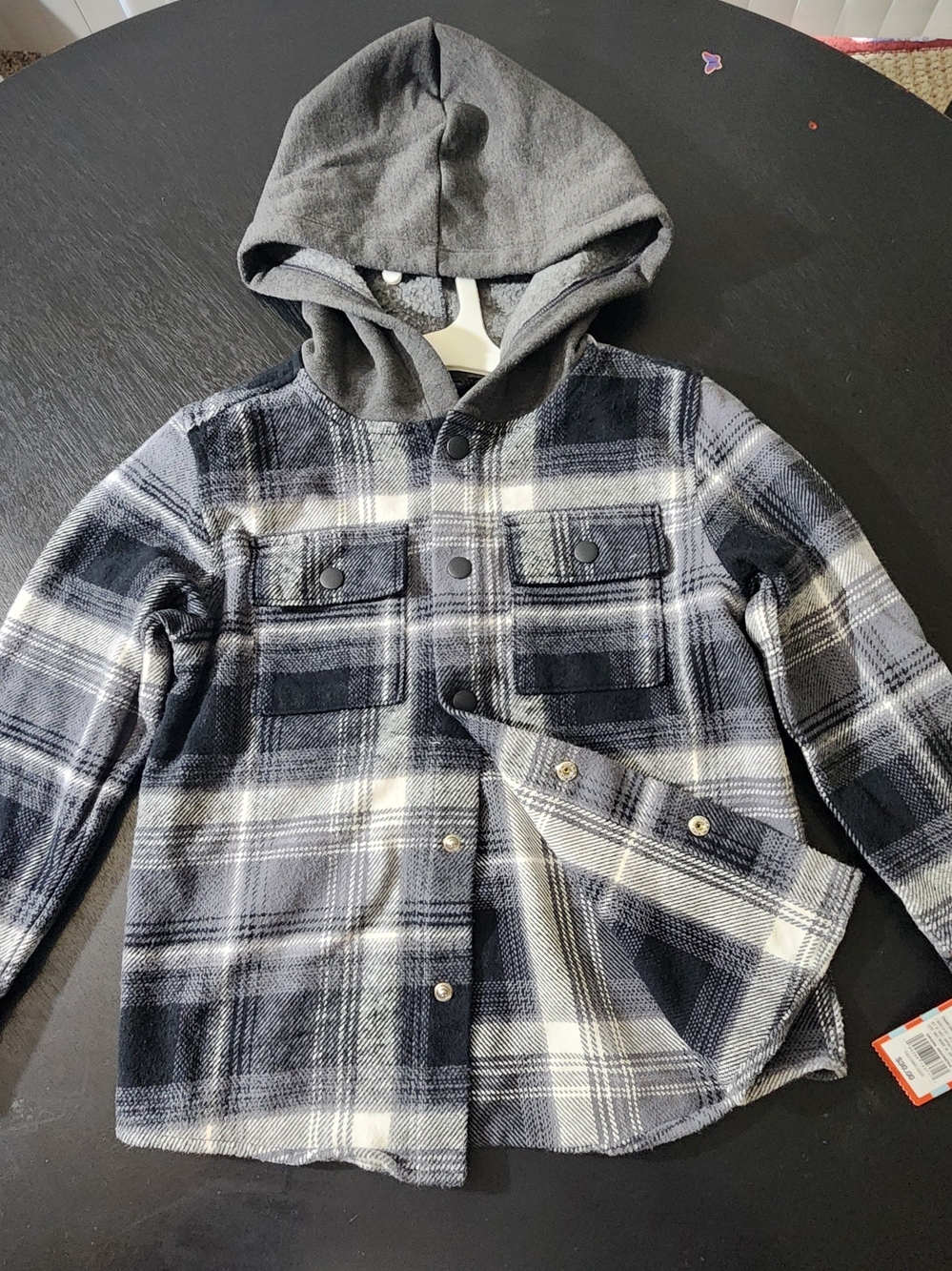 Cat & Jack Boys' XS (4/5) Grey Plaid Hooded Shirt Jacket